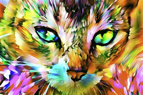 Abstract Tabby Cat Art - Yellow Version Digital Art by Peggy Collins ...