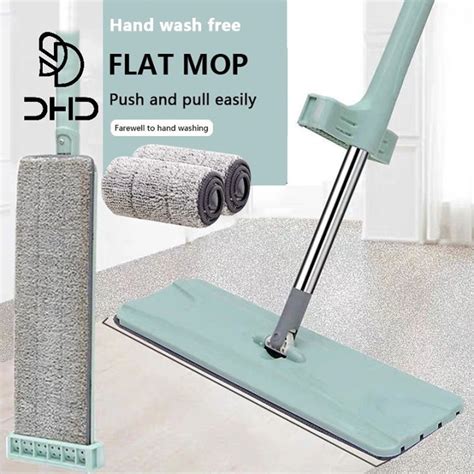 360 Rotating Flat Mop Microfiber Flat Squeeze Mop Hand Free Wringing ...