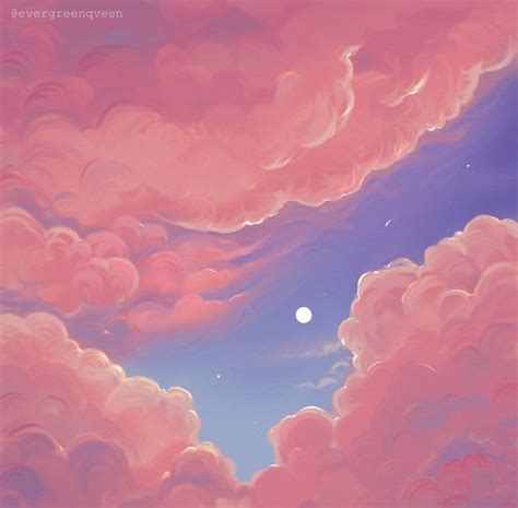 Pink Clouds under a Full Moon