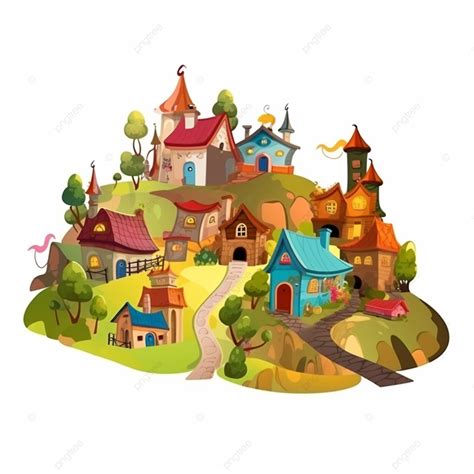 Village Clipart Cartoon Village On Hill Illustration Illustration ...