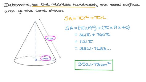 Question Video: Finding the Total Surface Area of a Cone given Its ...