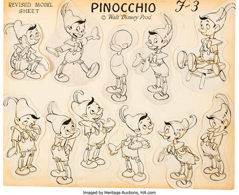 Pinocchio Model Sheet (Walt Disney, 1940).... animation art Model | Lot ...