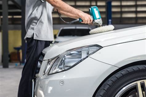 Car Polishing Series : Worker Waxing Blacke Car Stock Image - Image of ...