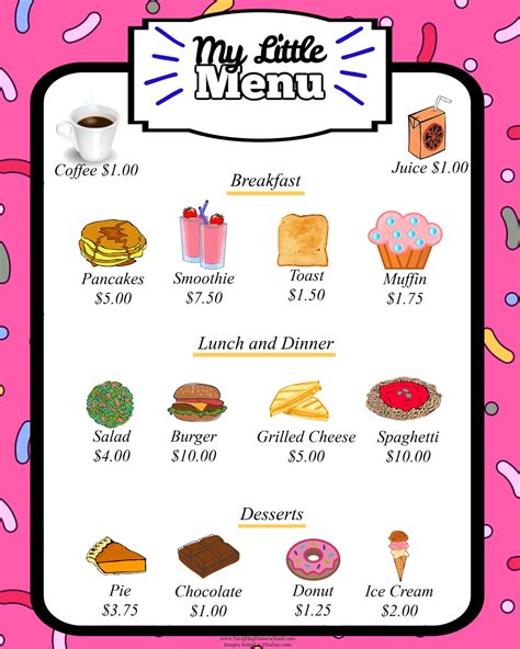 Kids Restaurant Play Menu Pretend Play Menu Play Kitchen | Etsy