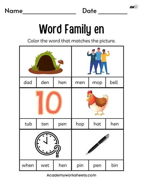 Free Word Family Worksheets - Short e - Academy Worksheets