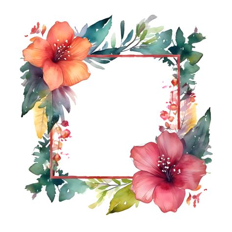 Colorful Watercolor Floral Border with Blooming Flowers and Leaves ...