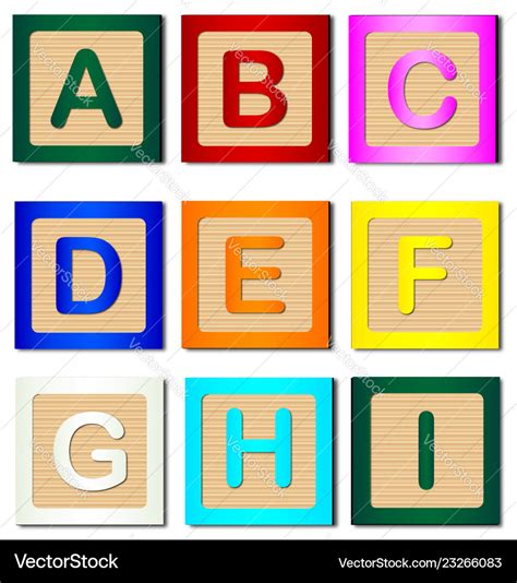 Wooden block letters a to i Royalty Free Vector Image