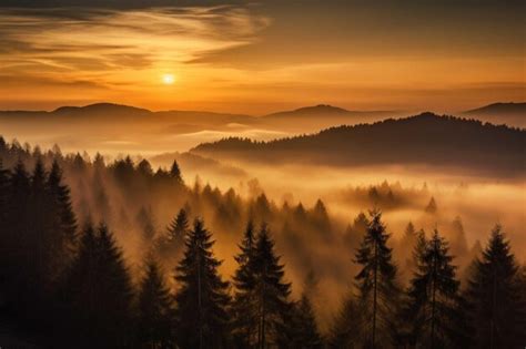 Premium AI Image | Foggy sunrise in the mountains