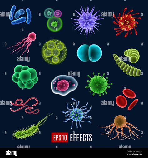 Viruses, germs and bacteria, microorganism types, glowing effect ...