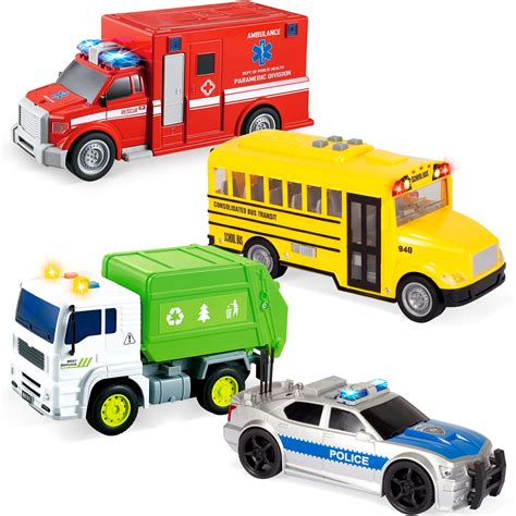 Buy JOYIN 4 Pcs 7" Long Vehicle Toy Set, Toddlers Cars with Lights and ...