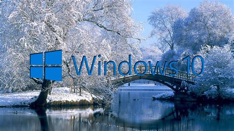 Windows 10 on the snowy lake blue text logo wallpaper - Computer ...