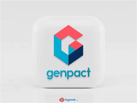 the logo for genpact is displayed on a white square button with blue ...