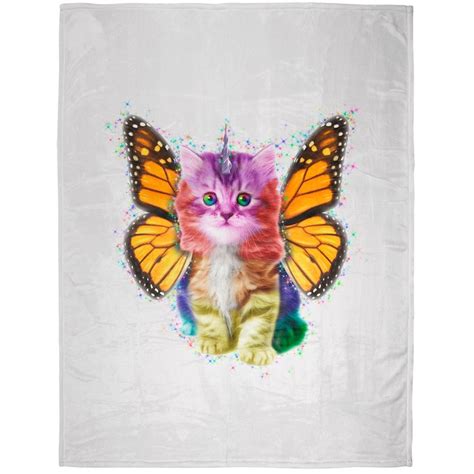 Rainbow Butterfly Unicorn Kitten Soft Plush Blanket | Rainbow butterfly ...