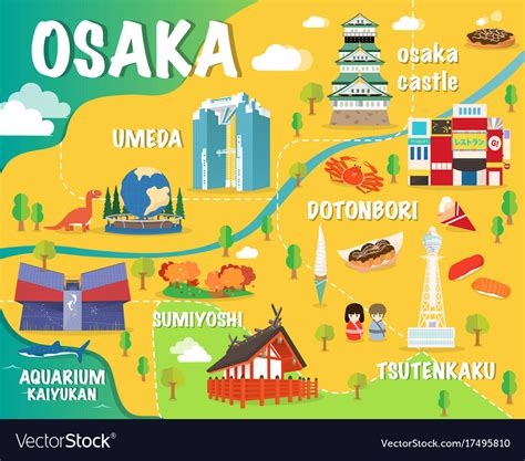 Osaka map with colorful landmarks japan design Vector Image