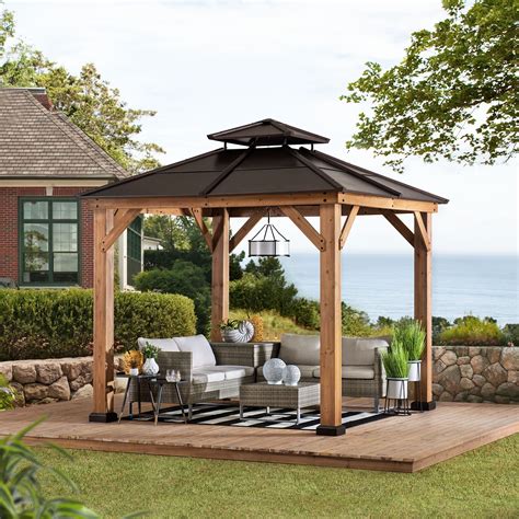 Sunjoy Missouri Collection 8 ft. x 8 ft. Cedar Framed Gazebo with Brown ...