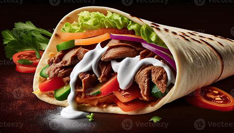 Tasty Doner Kebab Shawarma Roll Wrap Illustration. Food 22007205 Stock ...