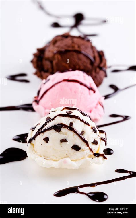 Three Flavors Of Ice Cream Stock Photo - Alamy