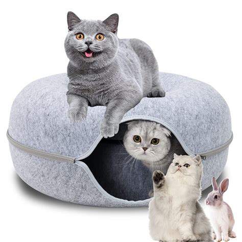 Cat Tunnel Bed, 19.7" Peekaboo Cat Cave Donut Tunnel Cat Nest, Four ...