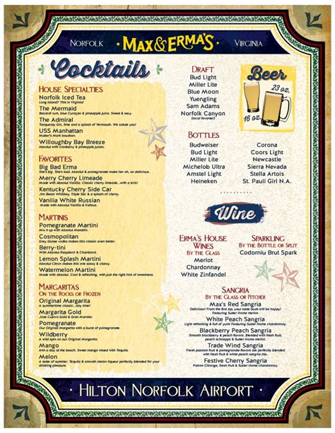 Max & Erma’s – Hilton Norfolk Airport bar menu – Jennie Zell