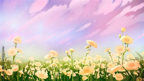 Flower field anime background Stock Illustration | Adobe Stock