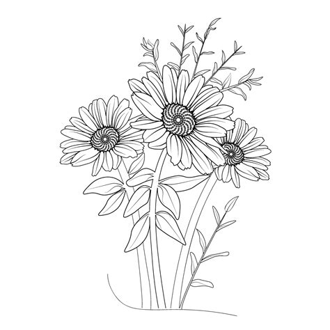 Pencil realistic daisy flower drawing. simple daisy line drawing, daisy ...