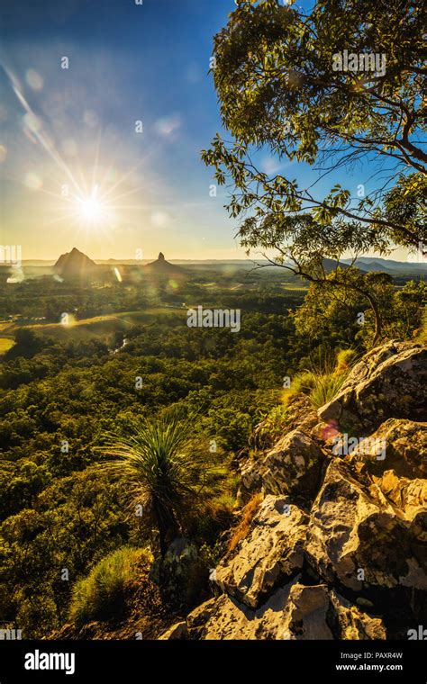 Sunset seen from Mount Tibrogargan, Glass House Mountains, Sunshine ...