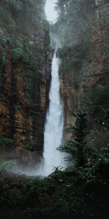 Wallpaper Air Terjun Kapas Biru, Waterfall, Water, Plant, Natural ...