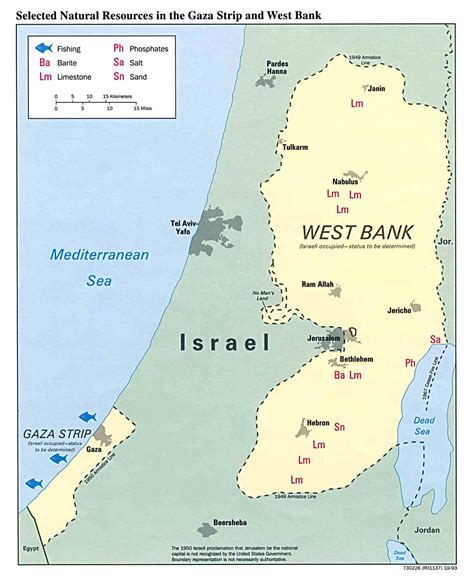 Gaza Strip and the West Bank Selected Natural Resources Map - Full size