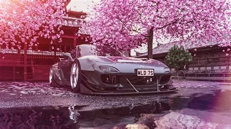 Mazda RX-7 Cherry Blossom Live Wallpaper - WallpaperWaifu