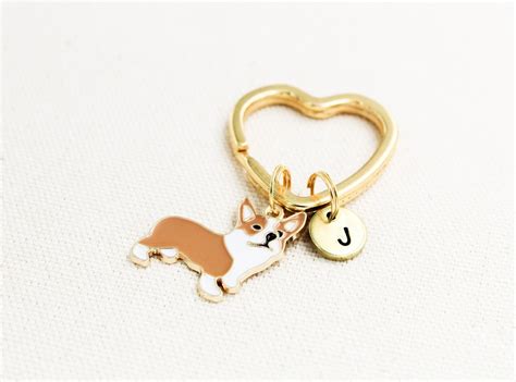 Personalized Corgi Keychain, Corgi Initial Keyring, Corgi Gifts, Cute ...