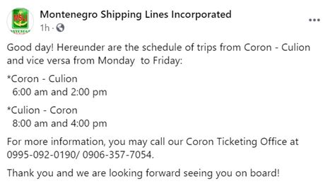 2020 Coron to Culion and v.v.: Montenegro Lines Schedule & Fares