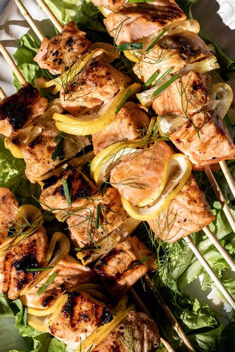 Grilled Salmon Skewers - Cooking with Cocktail Rings