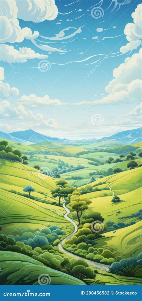 Spectacular Valley Landscape Painting with Striped Technique Stock ...