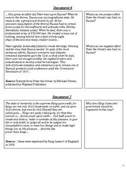 DBQ: Absolute Monarchs in Europe Packet (World History) | TPT