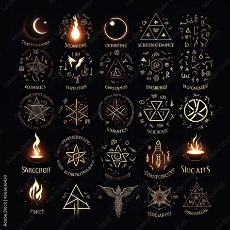 Magic symbols runes and spells. Witchcraft of a witch. Esoteric ...