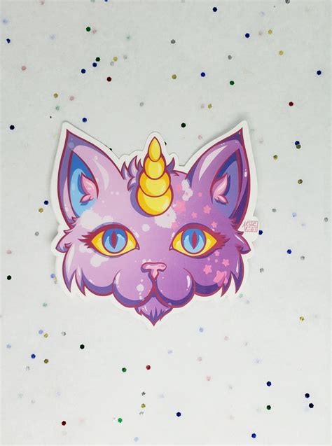 Kawaii Purple Unicorn Splatter Cat Sticker | Etsy