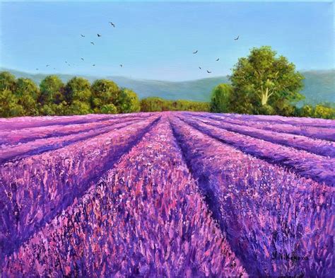 Flight Over Lavender Fields Painting by Yulia Nikonova | Saatchi Art