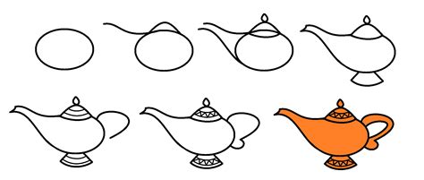 Genie Lamp step-by-step drawing tutorial | Drawing tutorial, Disney art ...