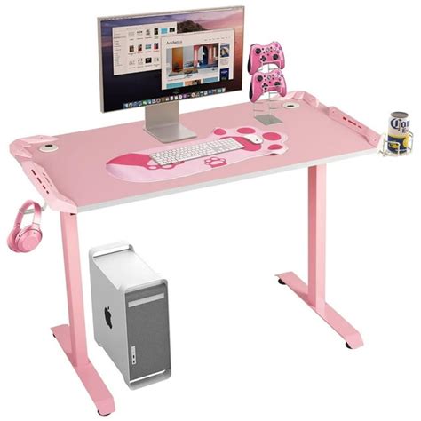 Quexis 44 Inch Gaming Desk with Mouse pad, T Shaped Girl Gamer ...