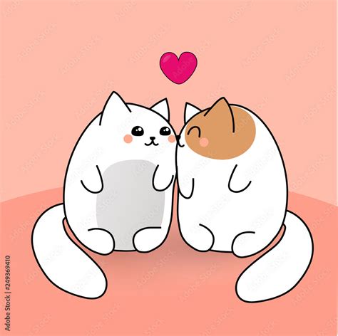 Set of loving cartoon cats. Love of two cute cats-Vector Stock ...