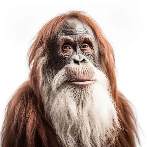 Very old orangutan monkey with a long gray beard closeup portrait on ...