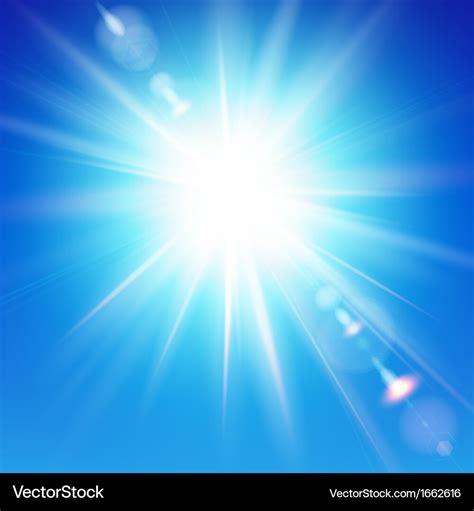 Bright sun shines on a blue sky background Vector Image