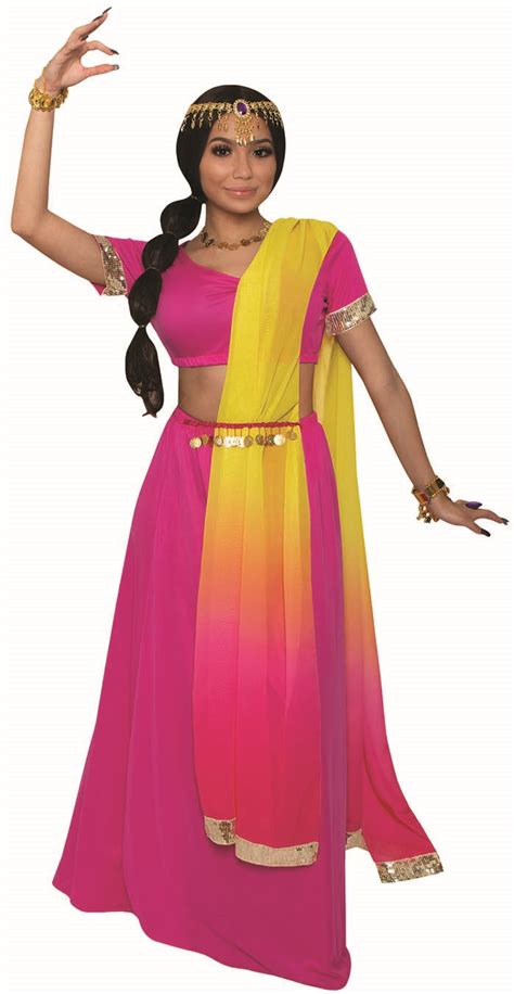 Womens Pink Desert Princess Bollywood Dress Sari Fancy Adult Halloween ...