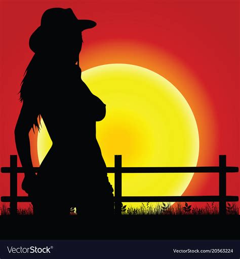 Girl with hat on sunset silhouette Royalty Free Vector Image