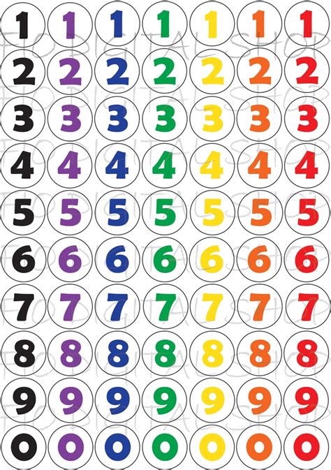 Printable Rainbow Numbers Stickers, Black and White Number Stickers ...