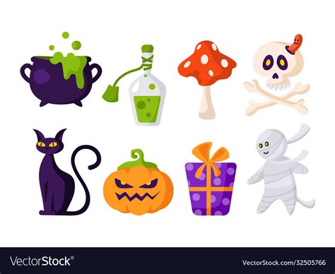 Halloween cartoon cute isolated items Royalty Free Vector