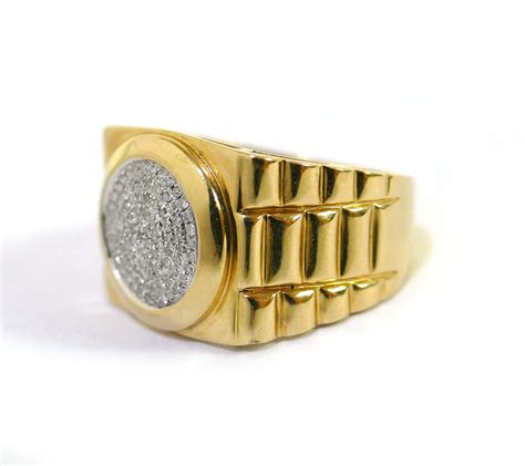 Men's Rolex Style Pave Diamond 10k Yellow Gold Ring