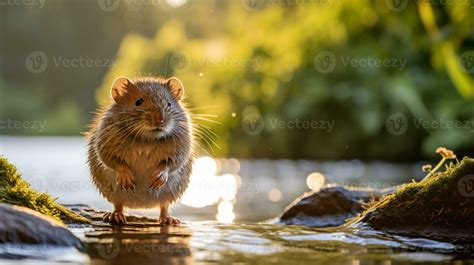 Close-up photo of a Vole looking in their habitat. Generative AI ...