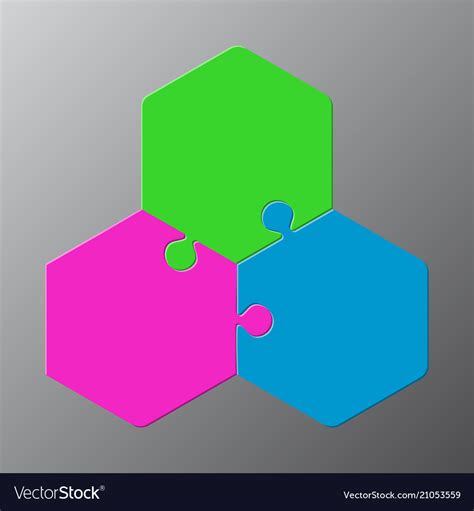 Three piece puzzle hexagon diagram puzzle 3 step Vector Image