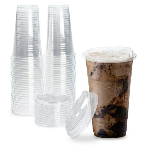 [50 Pack] Disposable Strawless Plastic Cups with Lids - 24 Oz Clear ...